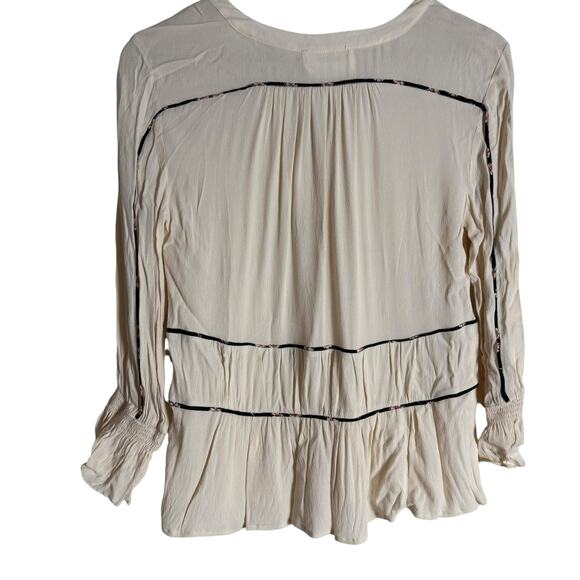 ba&sh Faro Cream Piped Trim V-Neck 3/4 Bell Sleeve Peplum Viscose Top Medium - Picture 12 of 14